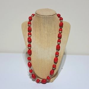 Vintage Red Beaded Necklace